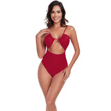 One Piece Solid Ruched Strap Cut Out Swimsuit