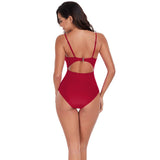 One Piece Solid Ruched Strap Cut Out Swimsuit