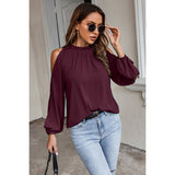 Open Shoulder Solid Loose Mock Neck Top | Blouse - Women's | F, Long Sleeve, long sleeve top, new arrival, S, shoppe247, Top | Elings