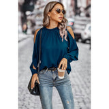 Open Shoulder Solid Loose Mock Neck Top - Elings