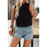 Pleated Ruched High Neck Sleeveless Blouson Top - Elings