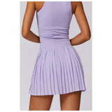 Pleated Solid Wide Waistband Sports Pocket Skirt