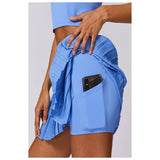 Pleated Solid Wide Waistband Sports Pocket Skirt