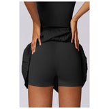 Pleated Solid Wide Waistband Sports Pocket Skirt