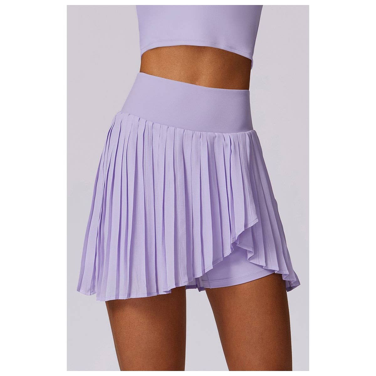 Pleated Solid Wide Waistband Sports Pocket Skirt