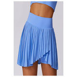 Pleated Solid Wide Waistband Sports Pocket Skirt