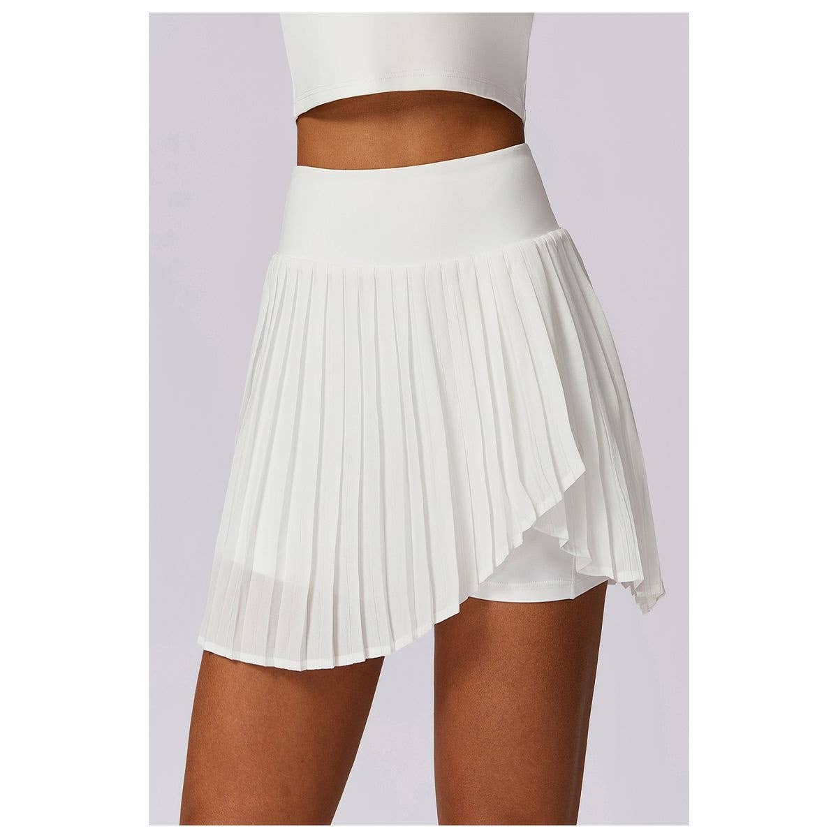 Pleated Solid Wide Waistband Sports Pocket Skirt