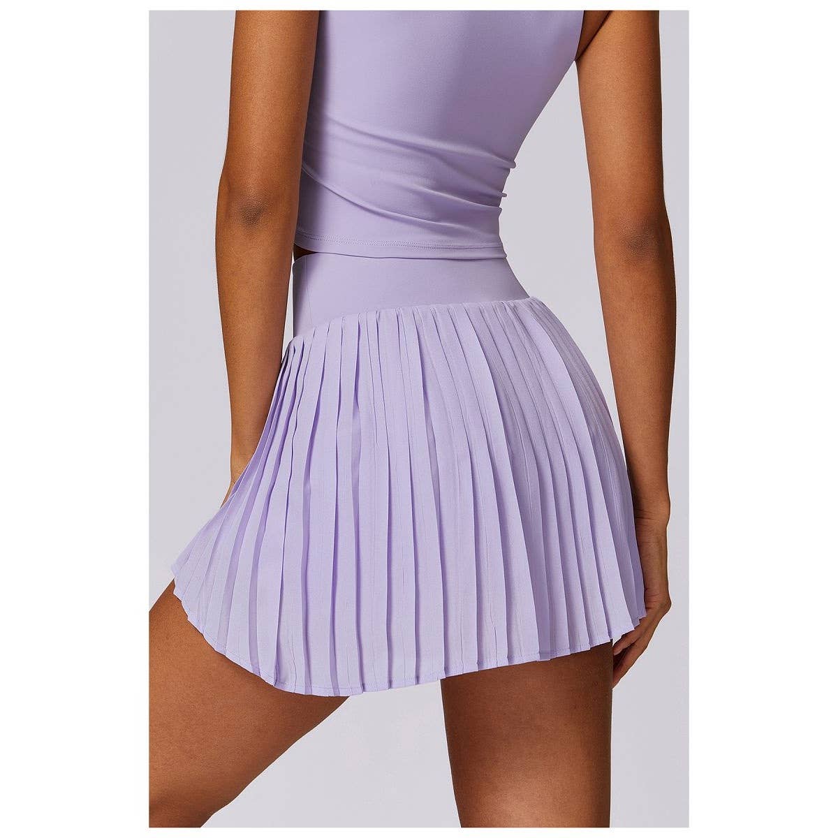 Pleated Solid Wide Waistband Sports Pocket Skirt