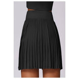 Pleated Solid Wide Waistband Sports Pocket Skirt