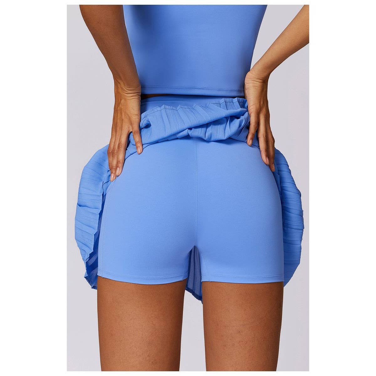 Pleated Solid Wide Waistband Sports Pocket Skirt