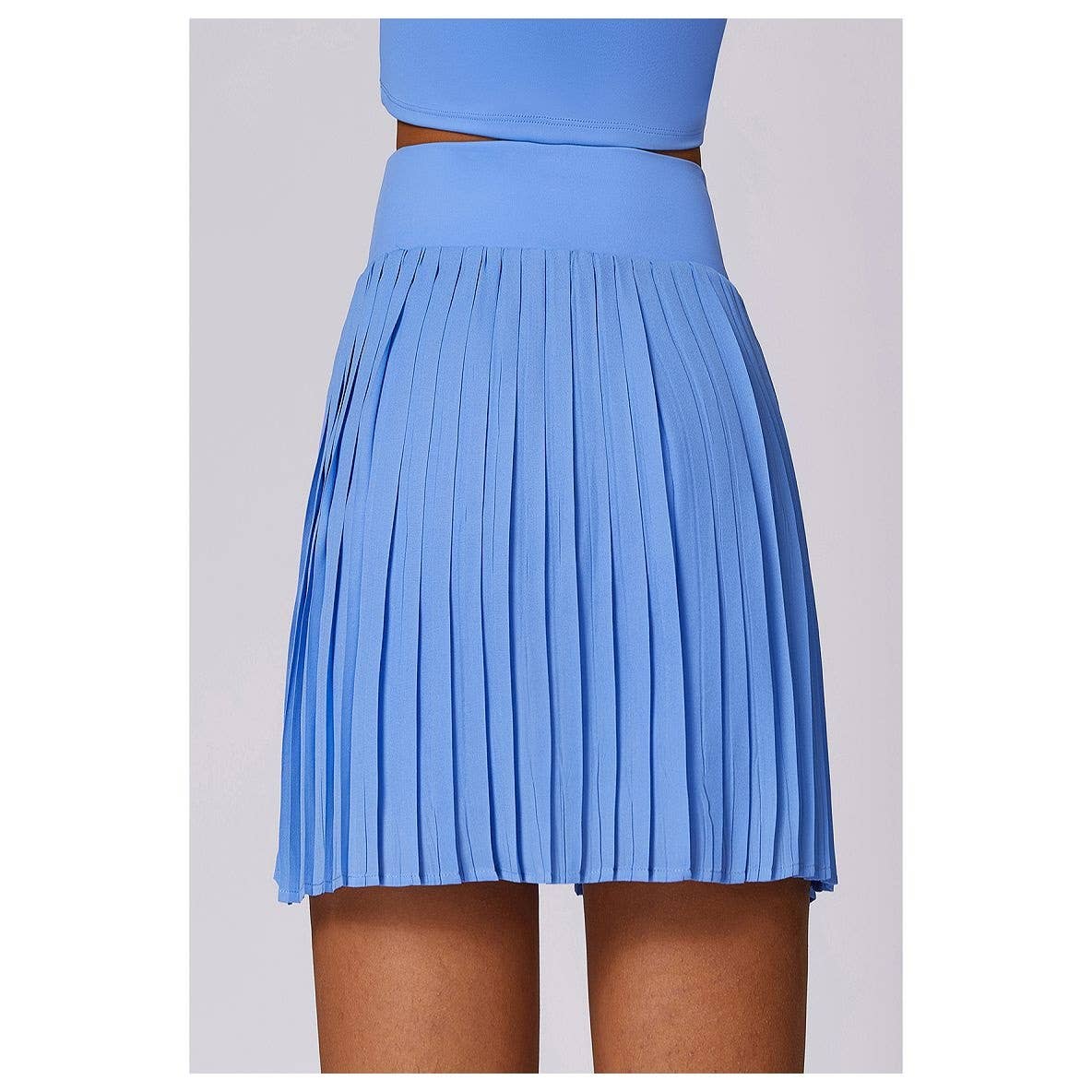 Pleated Solid Wide Waistband Sports Pocket Skirt