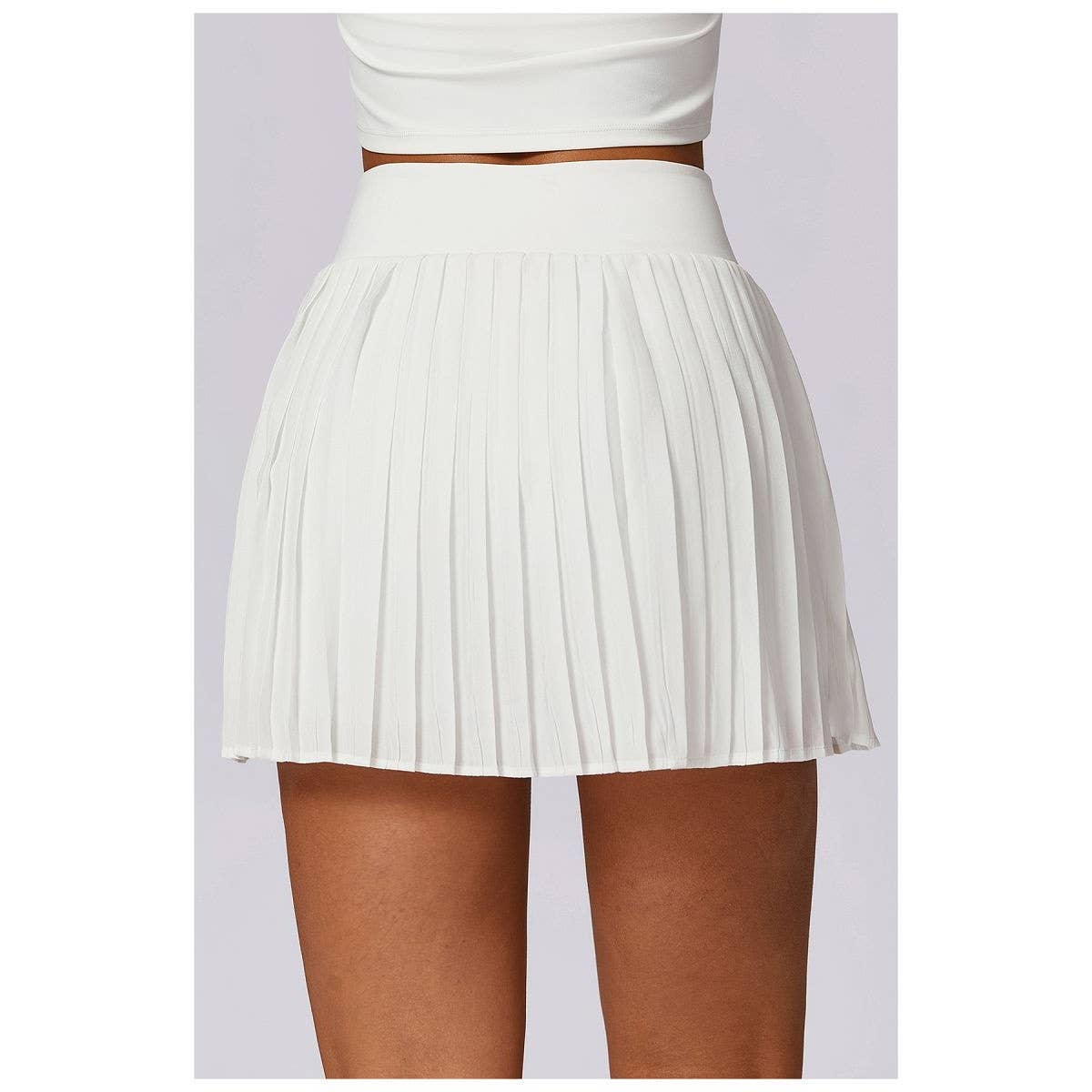 Pleated Solid Wide Waistband Sports Pocket Skirt