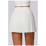 Pleated Solid Wide Waistband Sports Pocket Skirt