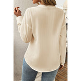 Pleated V Neck Pockets Button Drop Shoulder Blouse