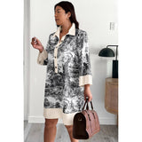 Plus Allover Printed Color Block Button Up Dress