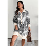 Plus Allover Printed Color Block Button Up Dress