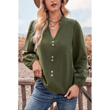 Plus Button Trim V Neck Classic Loose Blouse - MVTFASHION.COM