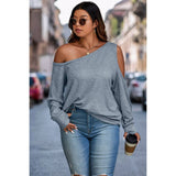 Plus One Shoulder Solid Loose Fit Long Sleeves Top