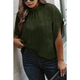 Plus Swiss Dot Solid Loose Half Sleeve Blouse - MVTFASHION.COM