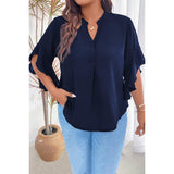 Plus V Neck Ruffle Half Sleeves Loose Blouse - MVTFASHION.COM