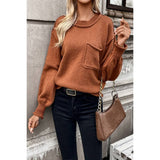 Pocket Patch Drop Shoulder Round Neck Sweater