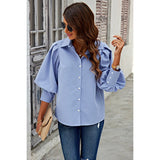 Puff Wide Sleeves Button Up Loose Fit Blouse