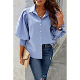 Puff Wide Sleeves Button Up Loose Fit Blouse | Blouse - Women's | F, long sleeve top, new arrival, Top | Elings