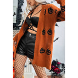 Pumpkin Print Open Front Long Sleeve Cardigan