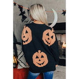 Pumpkin Print Round Neck Loose Fit Knit Sweater