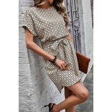 Round Neck Allover Print Belt Fit Dress