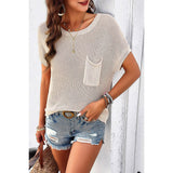 Round Neck Drop Shoulder Pocket Knit Sweater