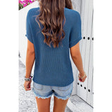 Round Neck Drop Shoulder Pocket Knit Sweater