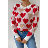 Round Neck Heart Shape Pearl Beads Knit Sweater