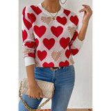 Round Neck Heart Shape Pearl Beads Knit Sweater