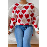 Round Neck Heart Shape Pearl Beads Knit Sweater