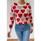 Round Neck Heart Shape Pearl Beads Knit Sweater