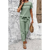 Round Neck Lace Trim Belt Pockets Two Pieces Sets - MVTFASHION.COM