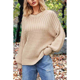 Round Neck Long Sleeve Loose Fit Rib Knit Sweater