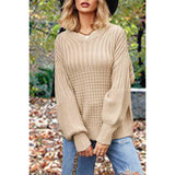 Round Neck Long Sleeve Loose Fit Rib Knit Sweater