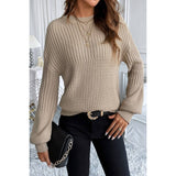 Round Neck Long Sleeve Loose Fit Rib Knit Sweater