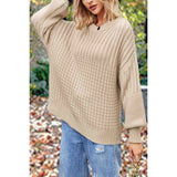 Round Neck Long Sleeve Loose Fit Rib Knit Sweater