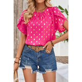 Round Neck Ruched Dot Print Loose Blouse