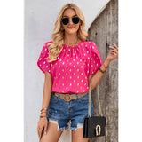 Round Neck Ruched Dot Print Loose Blouse