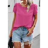 Round Neck Soild Loose Fit Puff Sleeves Blouse