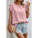 Round Neck Soild Loose Fit Puff Sleeves Blouse