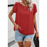 Round Neck Soild Loose Fit Puff Sleeves Blouse