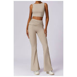 Ruched High Waist Solid Long Elastic Flare Pants