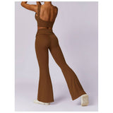 Ruched High Waist Solid Long Elastic Flare Pants