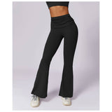 Ruched High Waist Solid Long Elastic Flare Pants