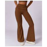 Ruched High Waist Solid Long Elastic Flare Pants